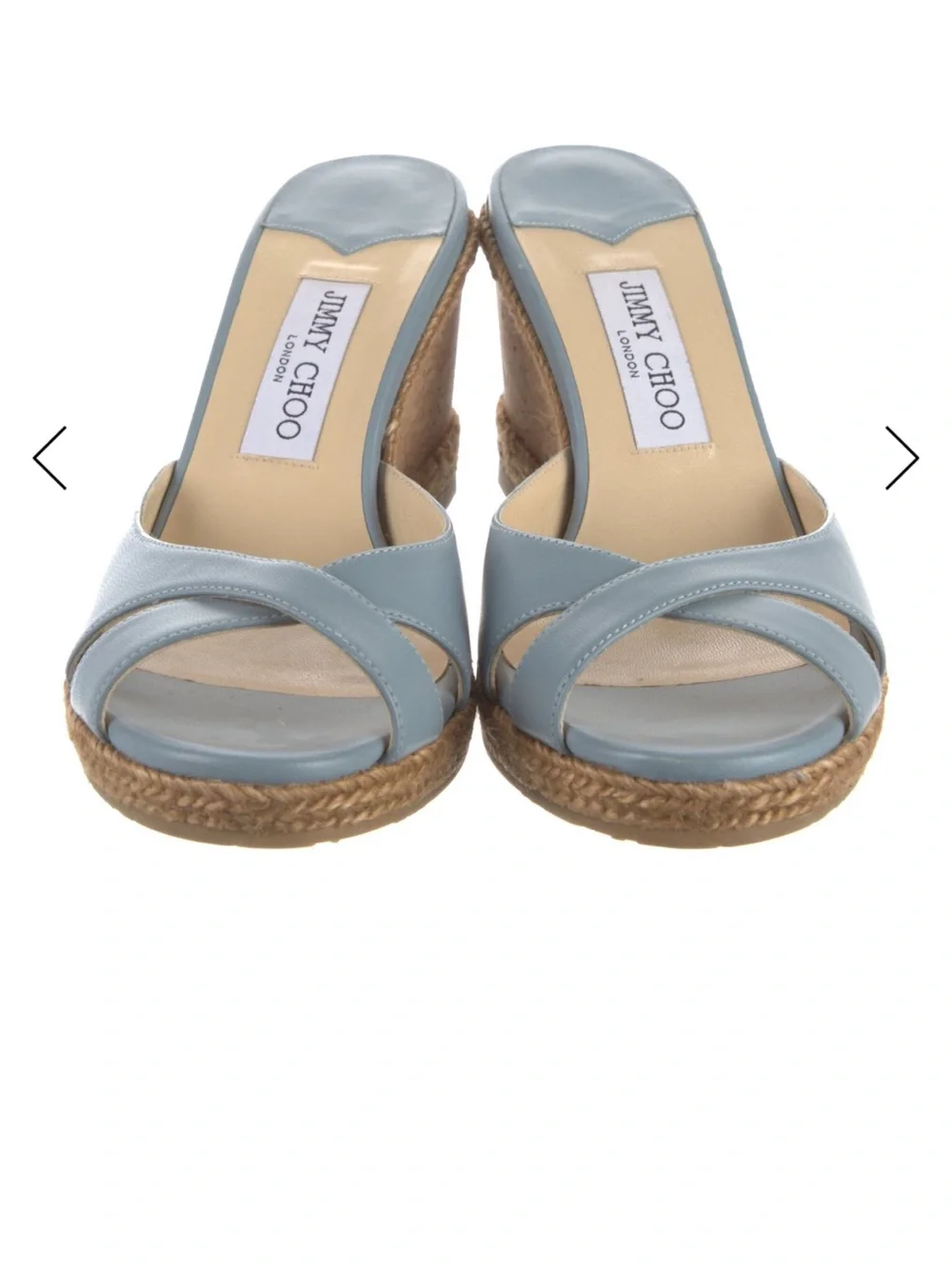 Jimmy Choo Powder Blue Leather Espadrille Wedge Sandal